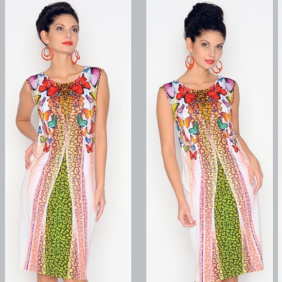 SLEEVELESS PARTY DRESS PRINTED MADE IN EUROPE - Picture 1 of 2